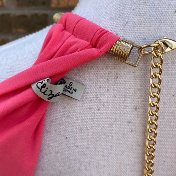 Eliza J Pink Maxi Dress Formal Pleated Gold Halter Size 6 Wedding Guest Cocktail - Picture 4 of 6